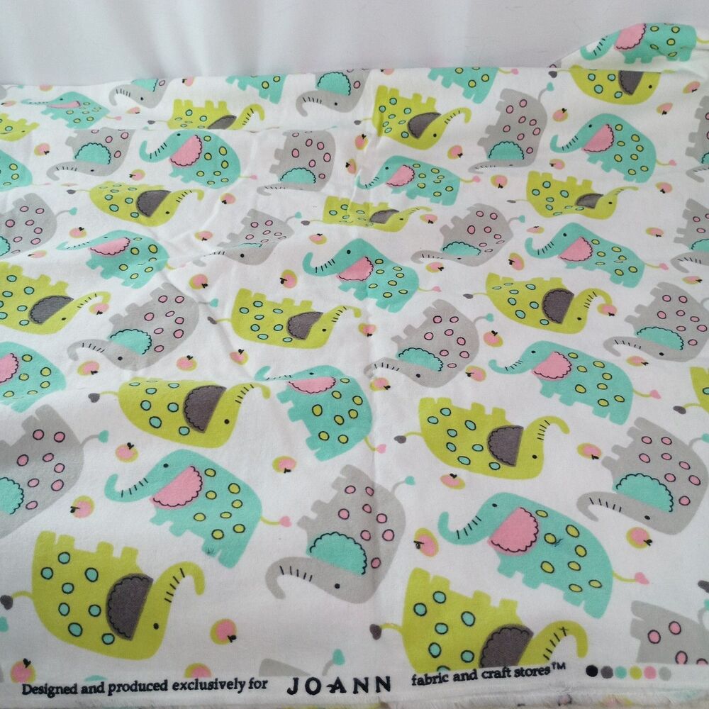 Joann Elephant Flannel Fabric 1.5 Yards Cotton Nursery Baby Animals Sewing